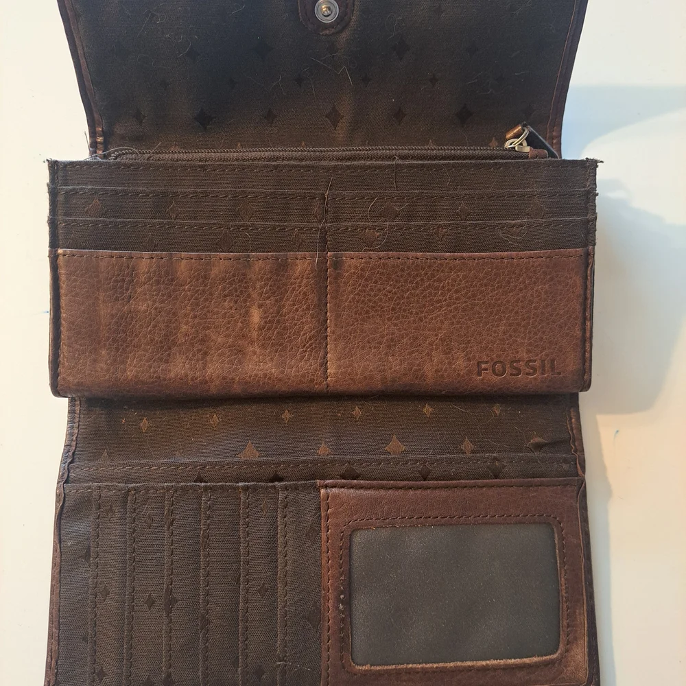 Vintage Fossil Maddox Chevron Patchwork Leather Wallet - Boho Trifold with Key - Picture 3 of 6